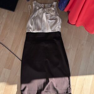 Xscape Cream and Black Two-Tone Pencil Skirt
